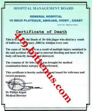 Copy of Death Certificate from Hospital